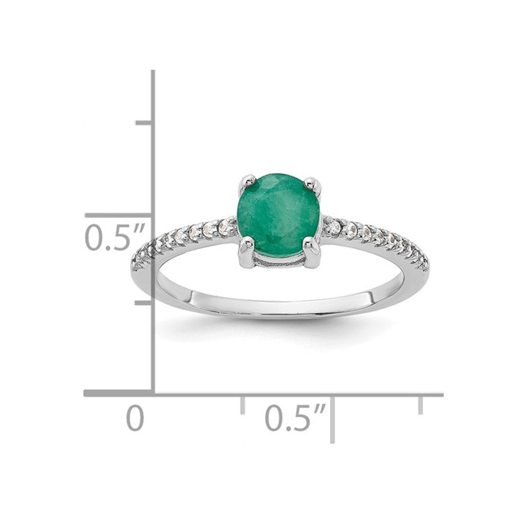 1.00 Carat (ctw) Solitaire Emerald Ring in Sterling Silver with White Topaz Image 2