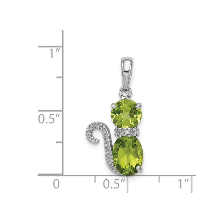 2.20 Carat (ctw) Peridot Cat Charm Pendant Necklace in Sterling Silver with Chain Image 3