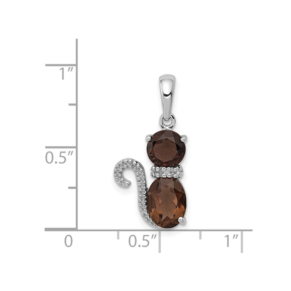 1.90 Carat (ctw) Smoky Quartz Cat Charm Pendant Necklace in Sterling Silver with Chain Image 2