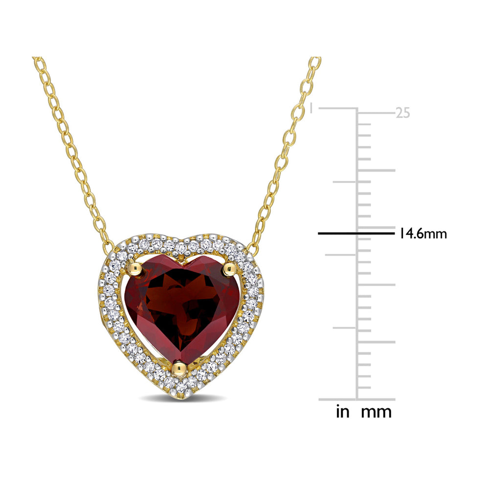 3.85 Carat (ctw) Garnet Heart Pendant Necklace in Yellow Plated Sterling Silver with Chain Image 2