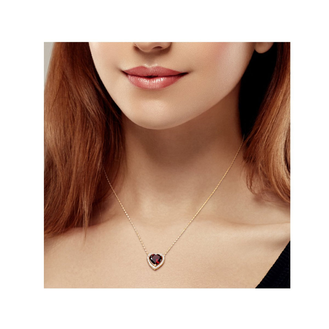3.85 Carat (ctw) Garnet Heart Pendant Necklace in Yellow Plated Sterling Silver with Chain Image 3