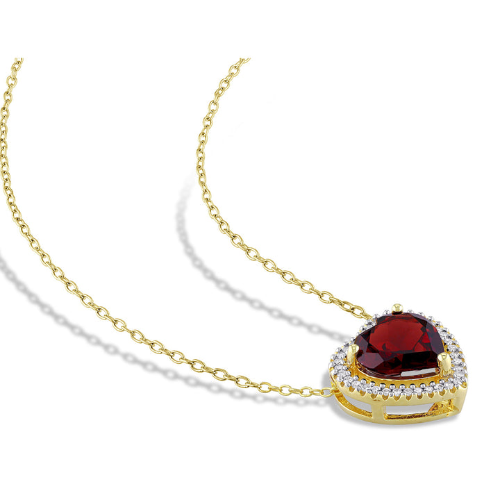 3.85 Carat (ctw) Garnet Heart Pendant Necklace in Yellow Plated Sterling Silver with Chain Image 4