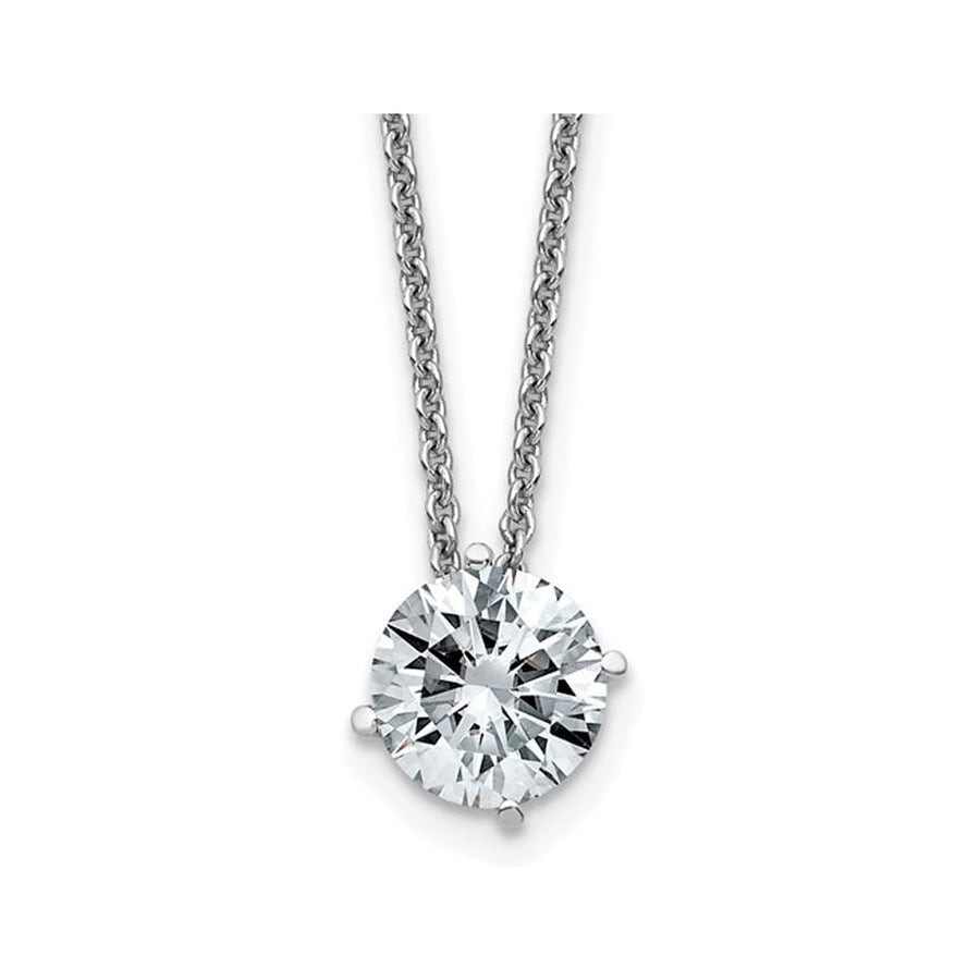 1.00 Carat (ctw E-F) Synthetic 6.5mm Moissanite Solitaire Pendant Necklace in 14K White Gold with Chain Image 1