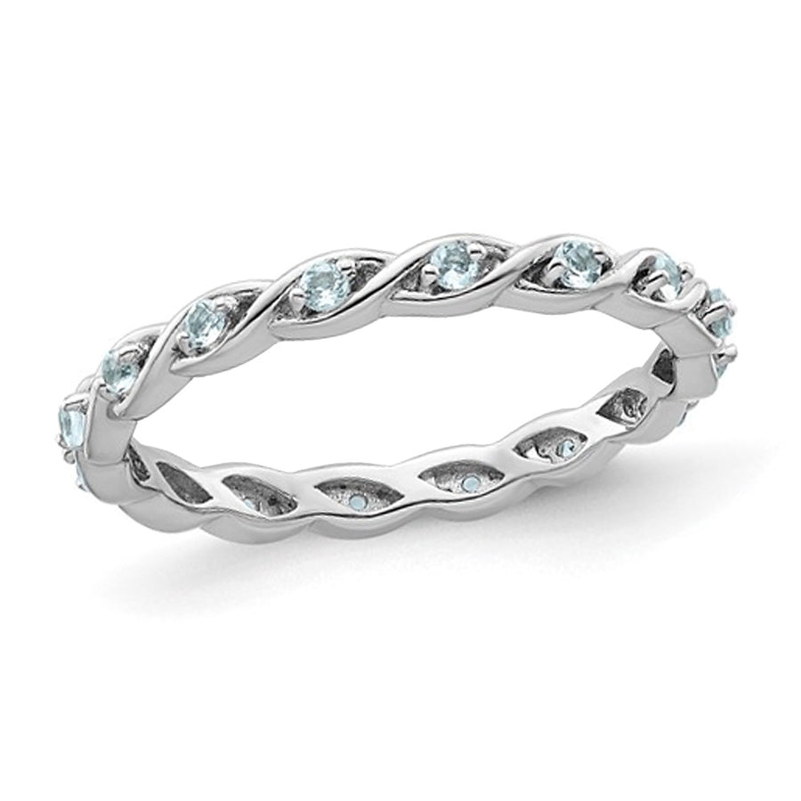 1/5 Carat (ctw) Light Aquamarine Eternity Band Ring in Sterling Silver Image 1