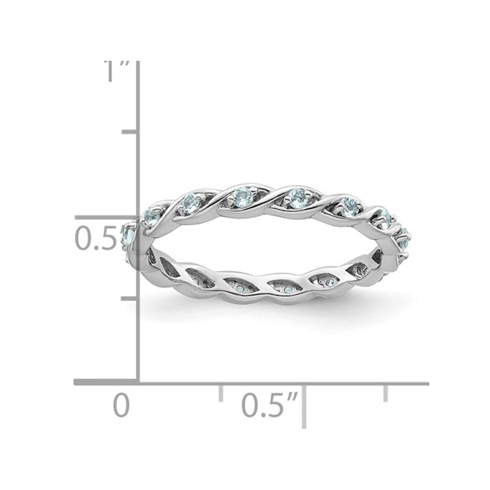 1/5 Carat (ctw) Light Aquamarine Eternity Band Ring in Sterling Silver Image 3