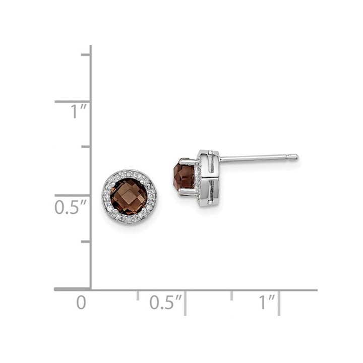 1/2 Carat (ctw) Smoky Quartz Solitaire Halo Diamond Earrings in Sterling Silver Image 2