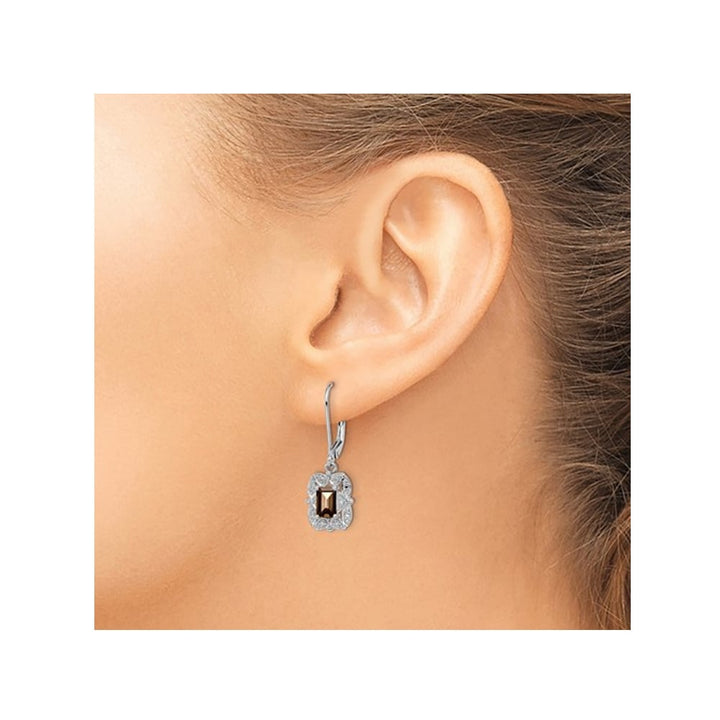 1.20 Carat (ctw) Emerald-Cut Smoky Quartz Dangle Earrings in Sterling Silver Image 3