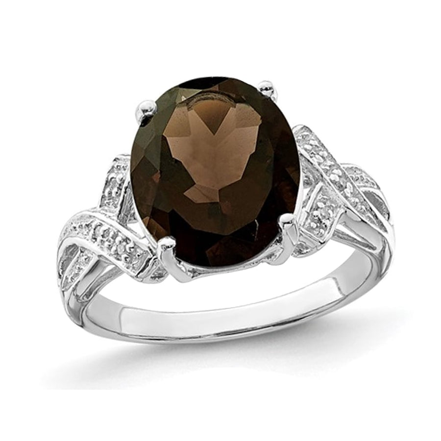 3.45 Carat (ctw) Oval-Cut Smoky Quartz Ring in Sterling Silver Image 1