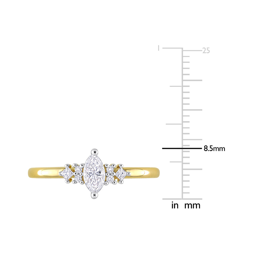 2/5 Carat (ctw I1-I2, H-I) Three Stone Marquise Diamond Ring in 14K Yellow Gold Image 2