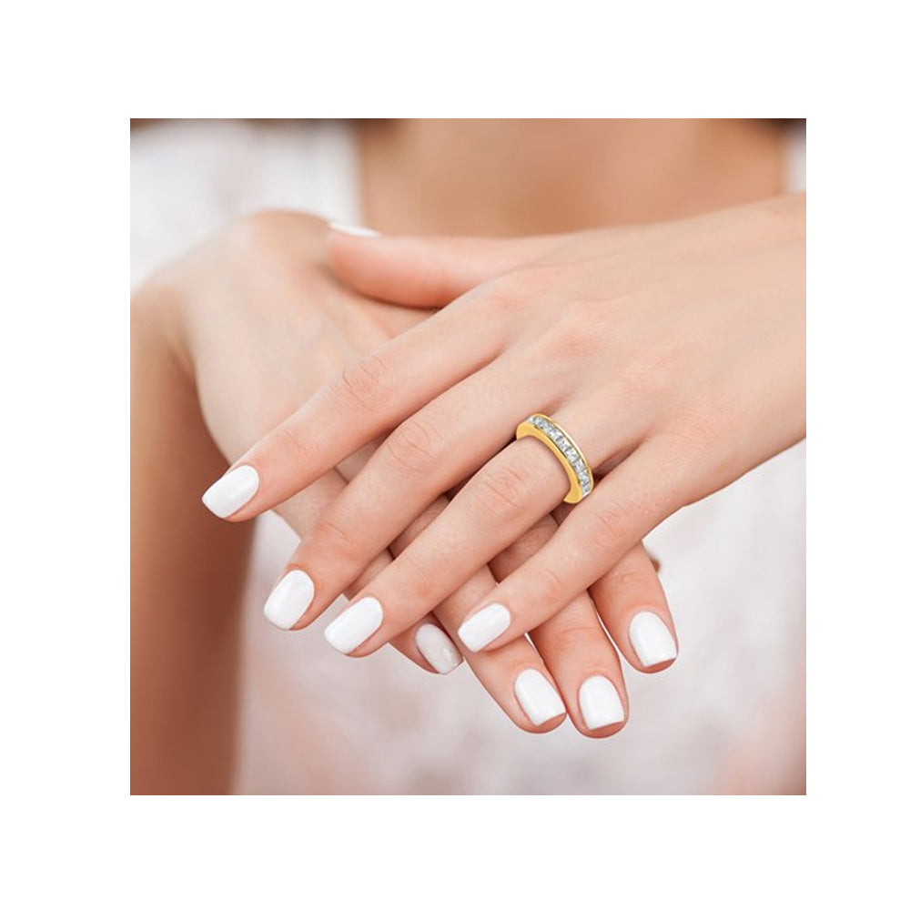 3.00 Carat (ctw Color H-I, I1-I2) Princess-Cut Diamond Eternity Wedding Band Ring in 14K White Gold Image 2