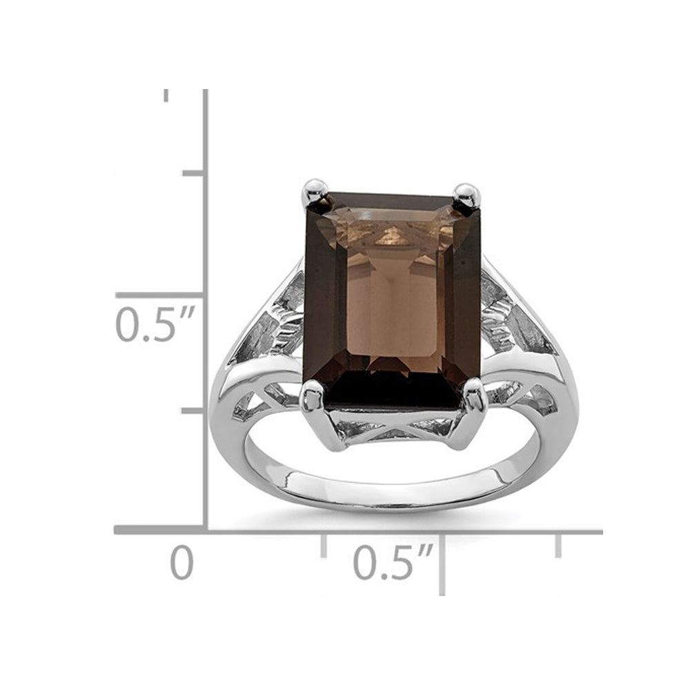 6.80 Carat (ctw) Rectangular Smoky Quartz Ring in Sterling Silver Image 2