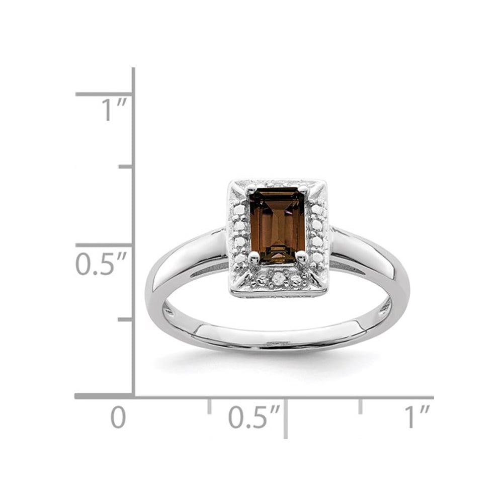 1/2 Carat (ctw) Emerald-Cut Smoky Quartz Ring in Sterling Silver Image 3