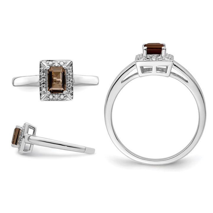1/2 Carat (ctw) Emerald-Cut Smoky Quartz Ring in Sterling Silver Image 4