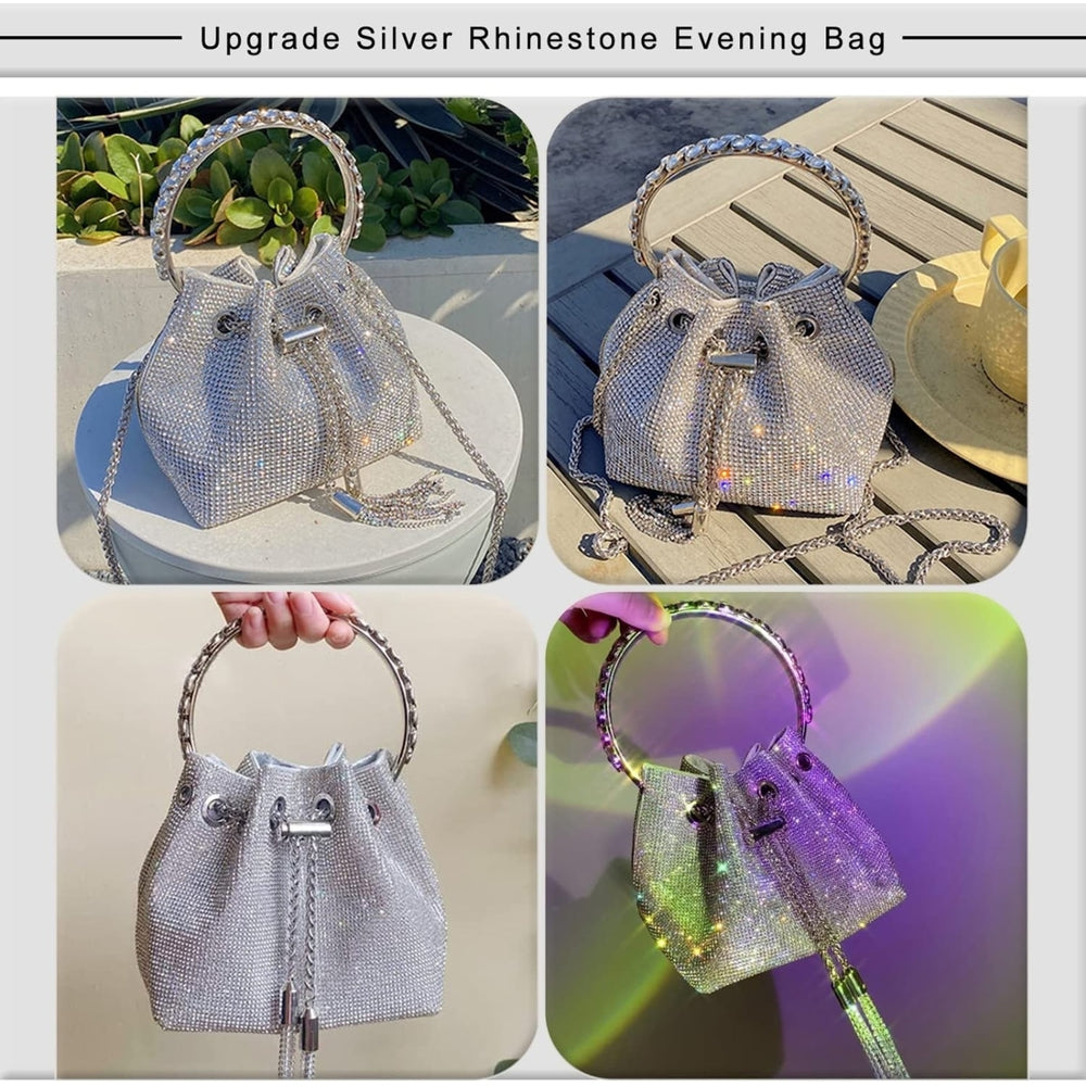 2022 Upgrade Rhinestone Evening Bag Silver Purse Sparkly Diamond Silver Clutch Purses for Women Party Club Wedding Image 2