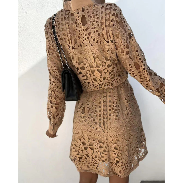 Sexy lace round neck Ruffle dress Image 3