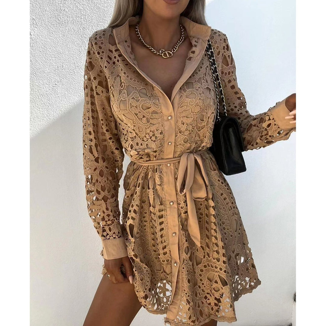 Sexy lace round neck Ruffle dress Image 1