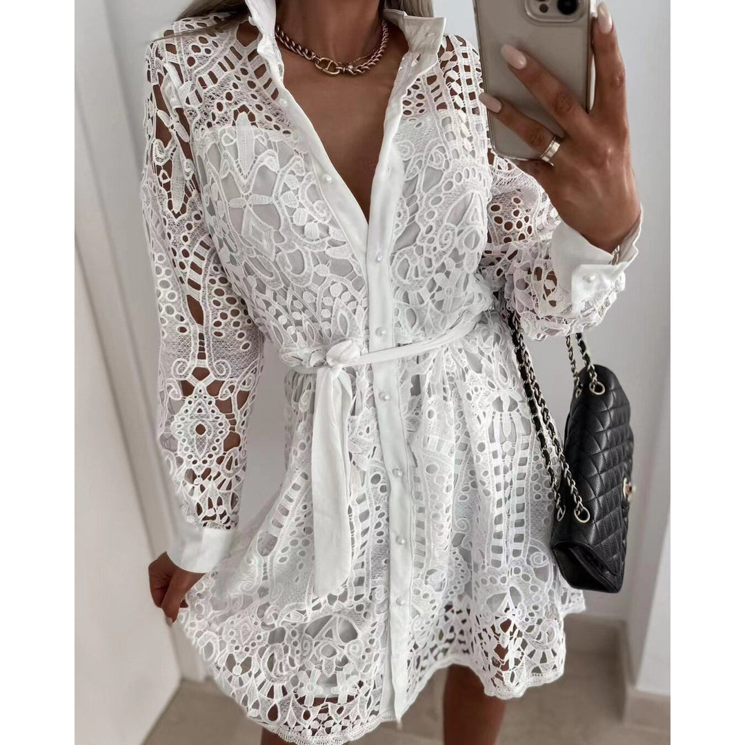 Sexy lace round neck Ruffle dress Image 1