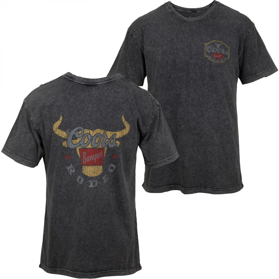 Coors Banquet Rodeo Long Horns Logo Distressed Front and Back T-Shirt Image 1