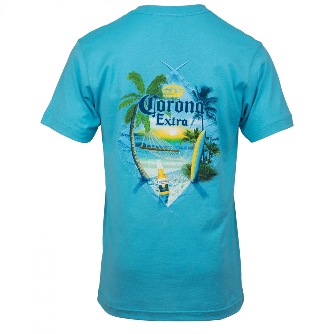 Corona Extra At The Beach Aqua Front and Back T-Shirt Image 3