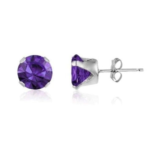 14k White Gold Plated 10mm 13.16 CT Created Amethyst CZ Round CZ Stud Earring Image 1