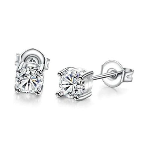 Round CZ Stud Earring Plated Image 1