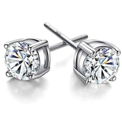 Round Cut Cubic Zirconia Stud Earrings Plated Image 1