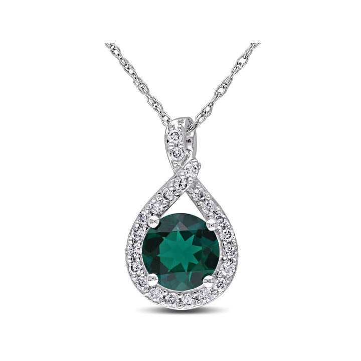 1.15 Carat (ctw) Lab-Created Emerald Drop Pendant Necklace in 10K White Gold with Chain and Diamonds Image 1