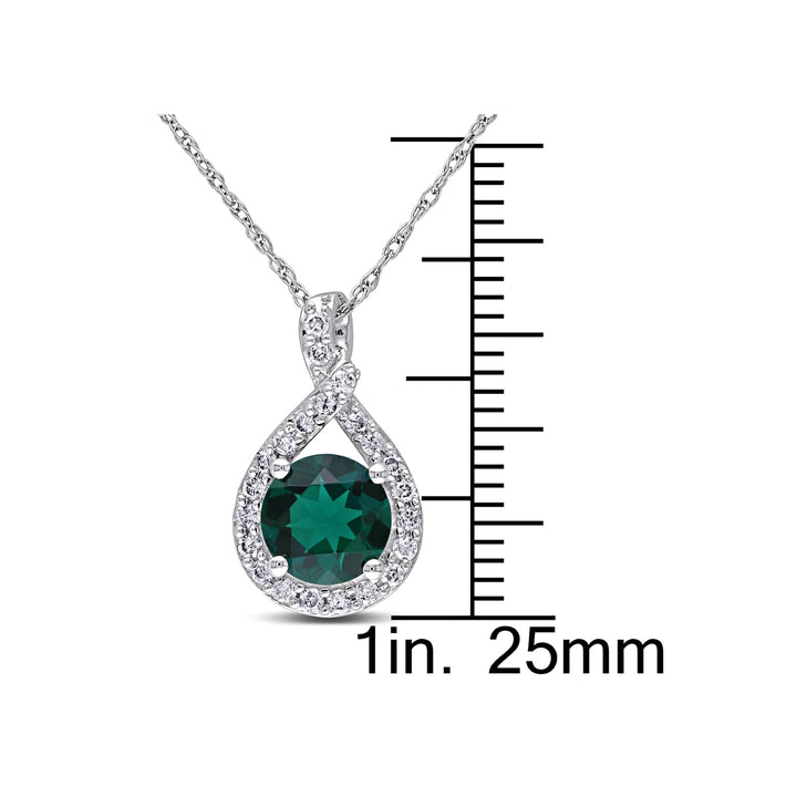 1.15 Carat (ctw) Lab-Created Emerald Drop Pendant Necklace in 10K White Gold with Chain and Diamonds Image 2