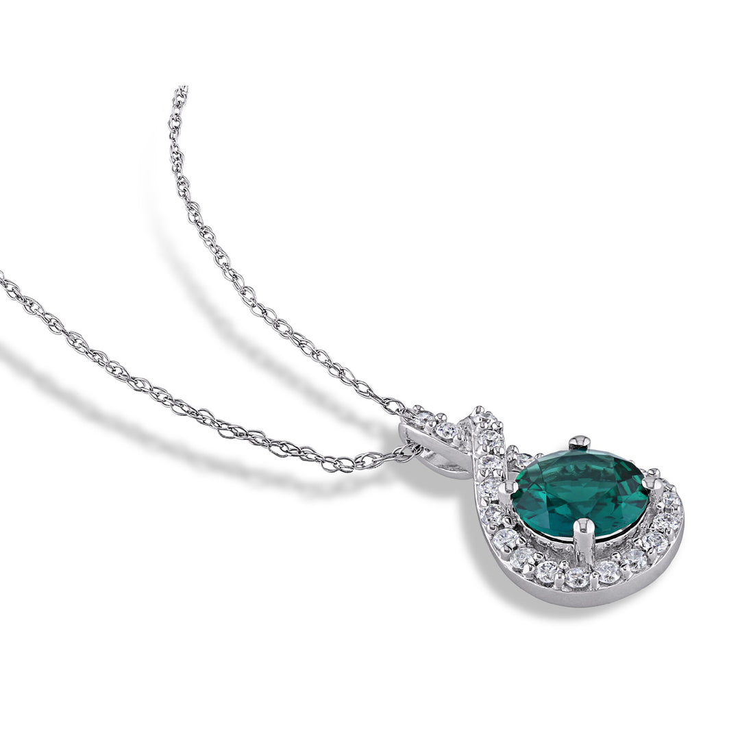 1.15 Carat (ctw) Lab-Created Emerald Drop Pendant Necklace in 10K White Gold with Chain and Diamonds Image 3