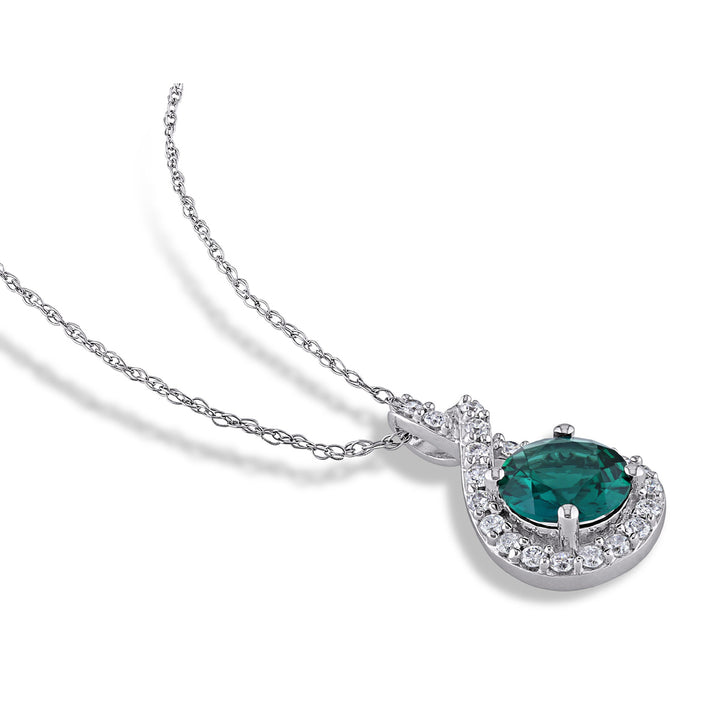 1.15 Carat (ctw) Lab-Created Emerald Drop Pendant Necklace in 10K White Gold with Chain and Diamonds Image 3