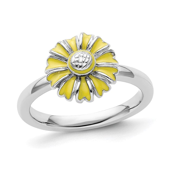 Sterling Silver Yellow Enamel Daisy Flower Ring Image 1