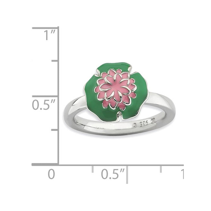 Sterling Silver Green Enamel Water Lily Ring Image 3