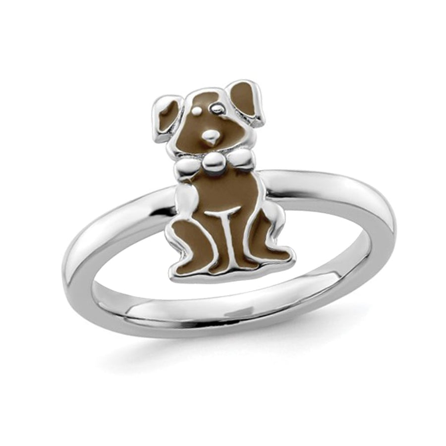 Sterling Silver Brown Enamel Dog Ring Image 1