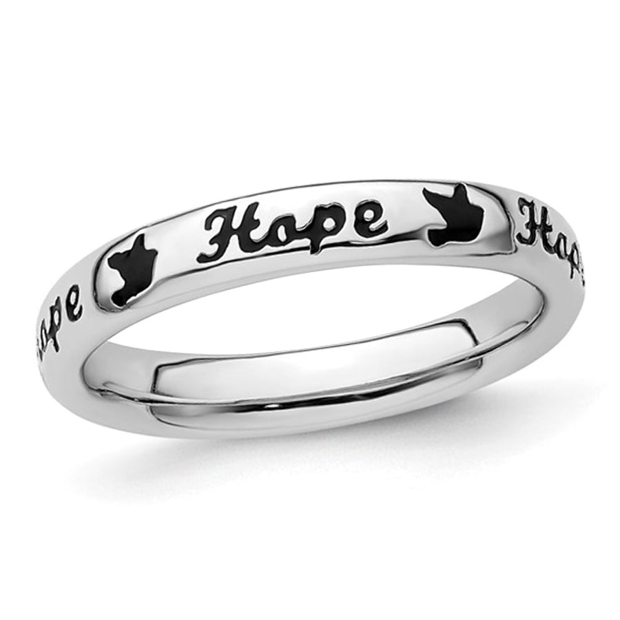 Sterling Silver Black Enameled Hope Band Ring Image 1