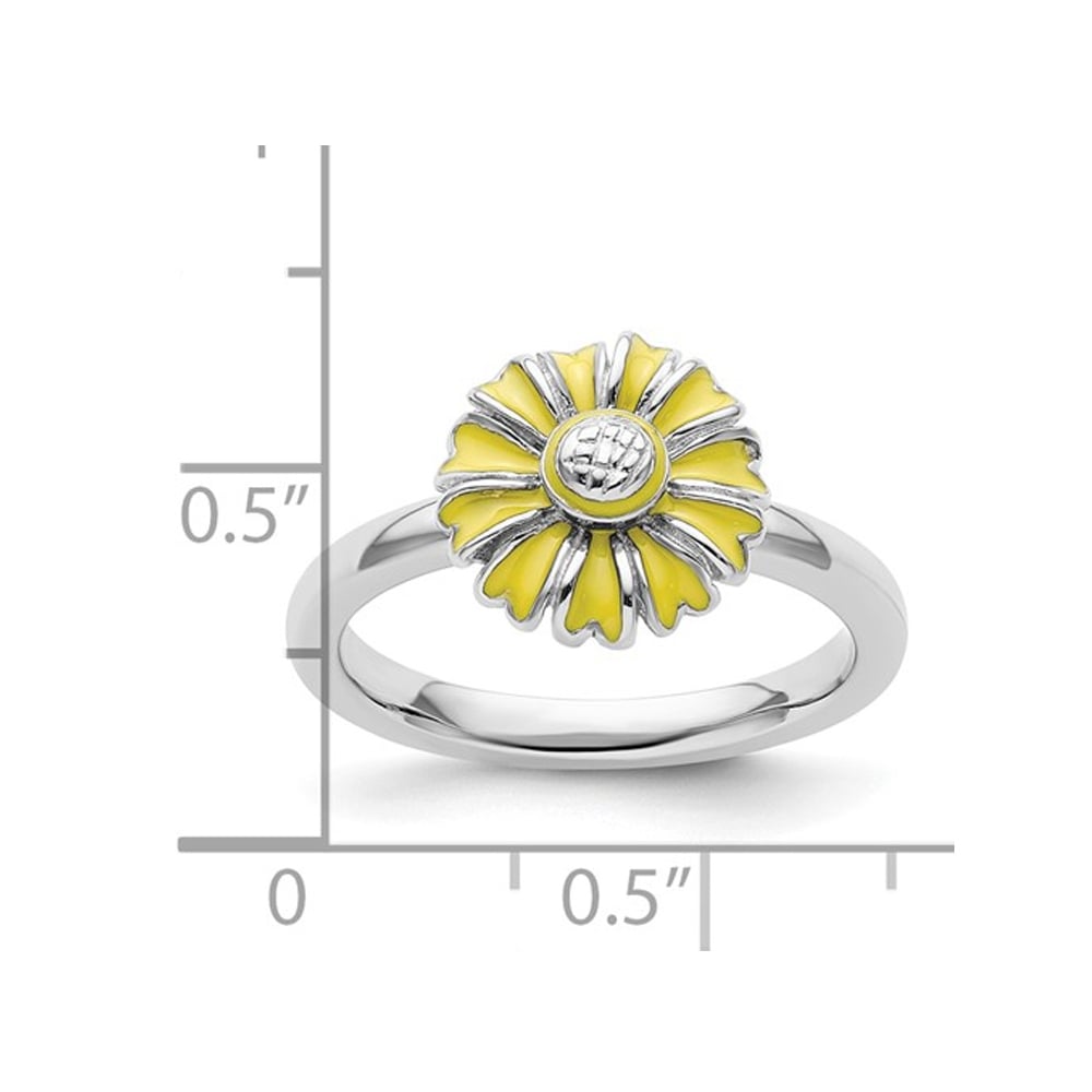 Sterling Silver Yellow Enamel Daisy Flower Ring Image 3