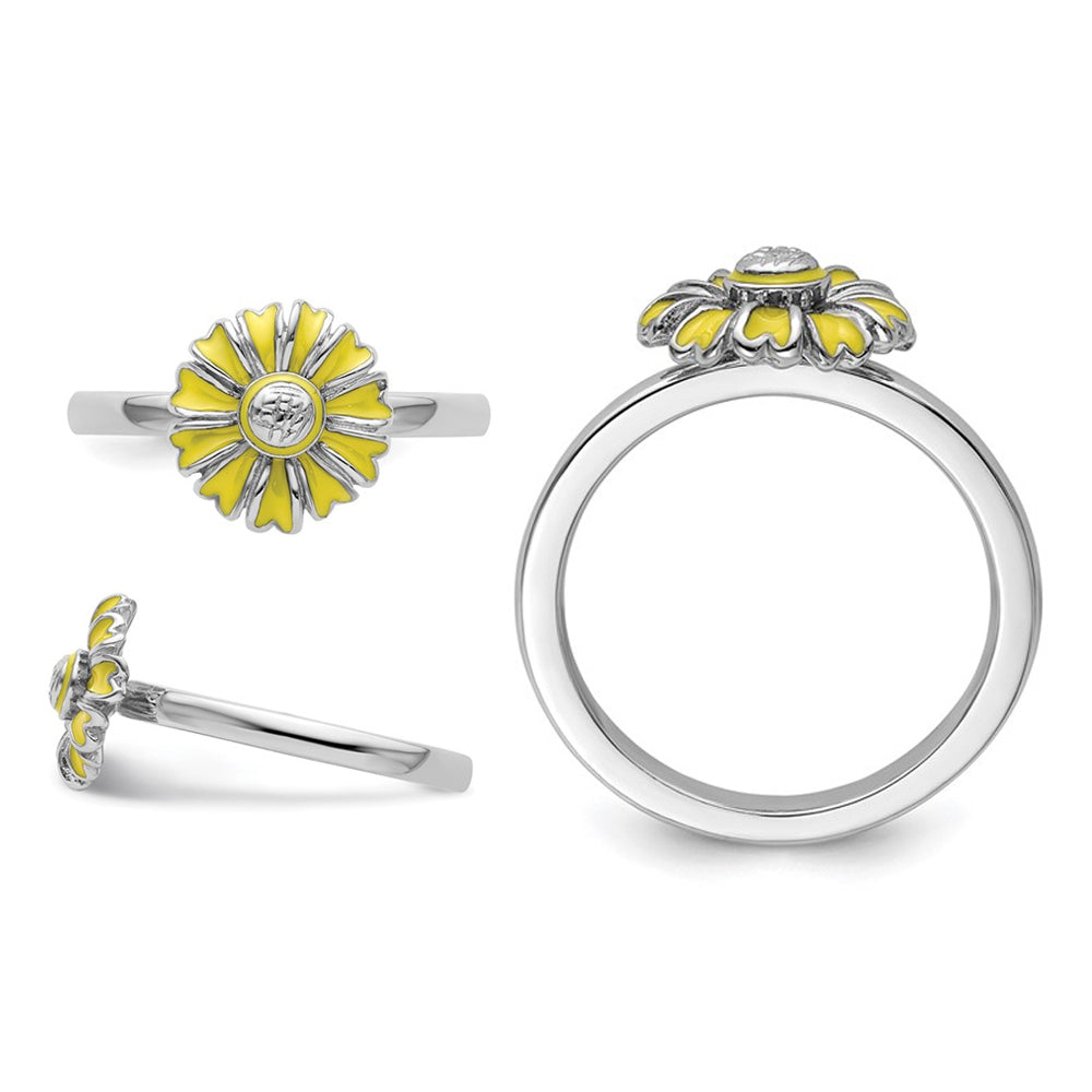 Sterling Silver Yellow Enamel Daisy Flower Ring Image 4