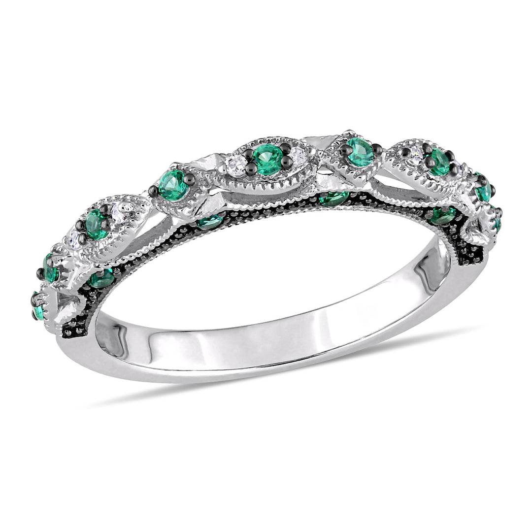 1/5 Carat (ctw) Lab-Created Emerald Anniversary Band Ring in 10K White Gold Image 1