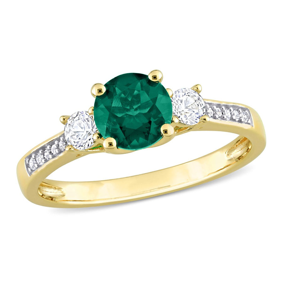 4/5 Carat (ctw) Lab-Created Emerald Ring with White Sapphires in 10K Yellow Gold Image 1