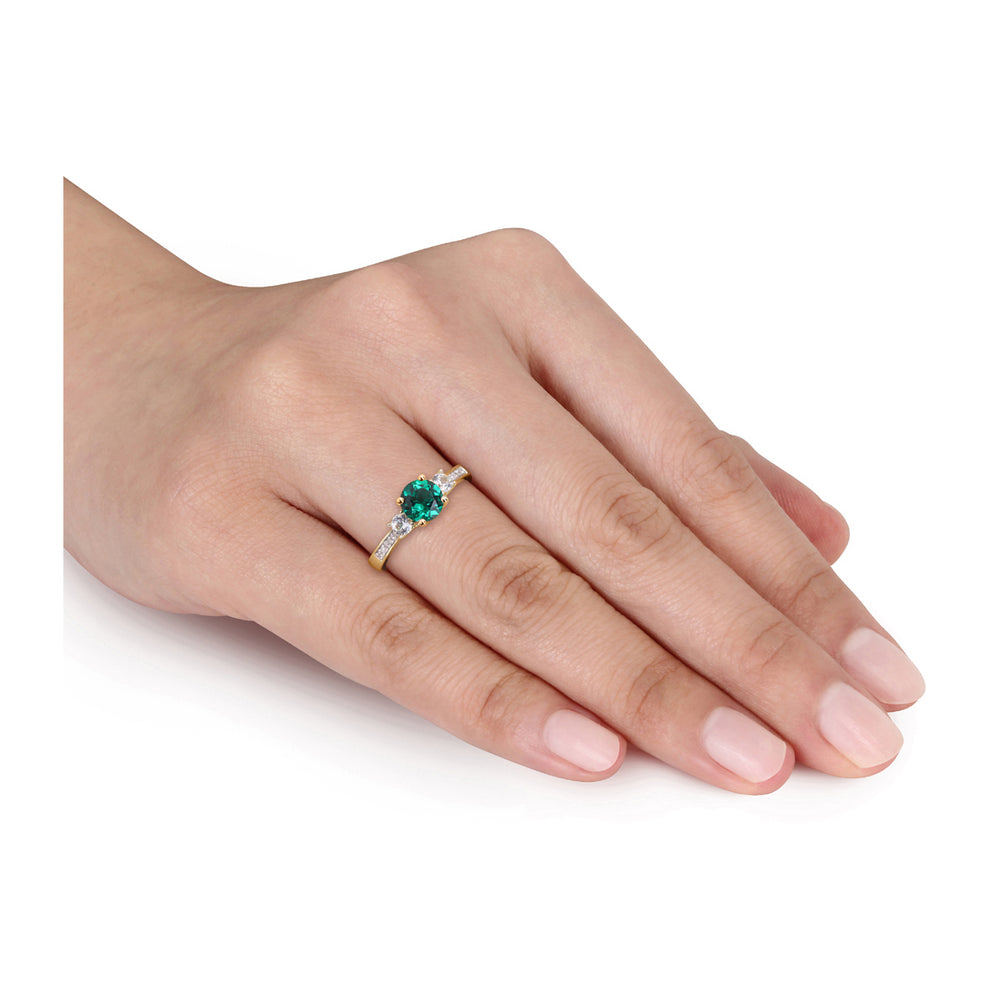4/5 Carat (ctw) Lab-Created Emerald Ring with White Sapphires in 10K Yellow Gold Image 2