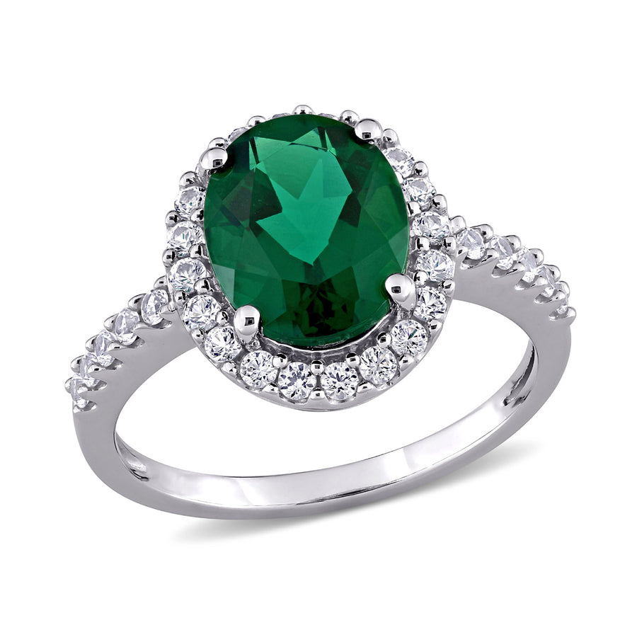 3.30 Carat (ctw) Lab-Created Emerald Ring in 10K White Gold with White Sapphires Image 1