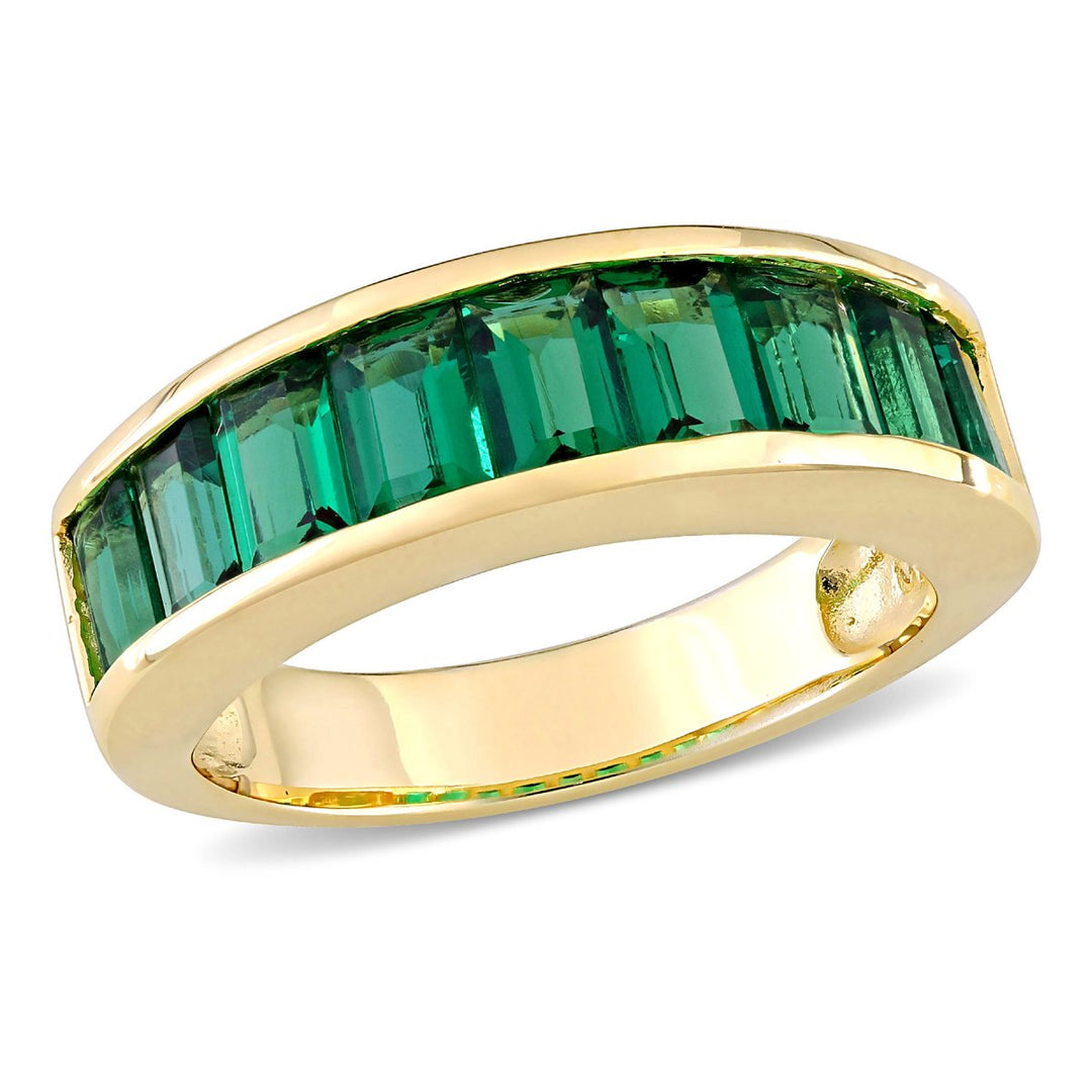 2.70 Carat (ctw) Lab-Created Baguette Emerald Ring Band in Yellow Plated Sterling Silver Image 1