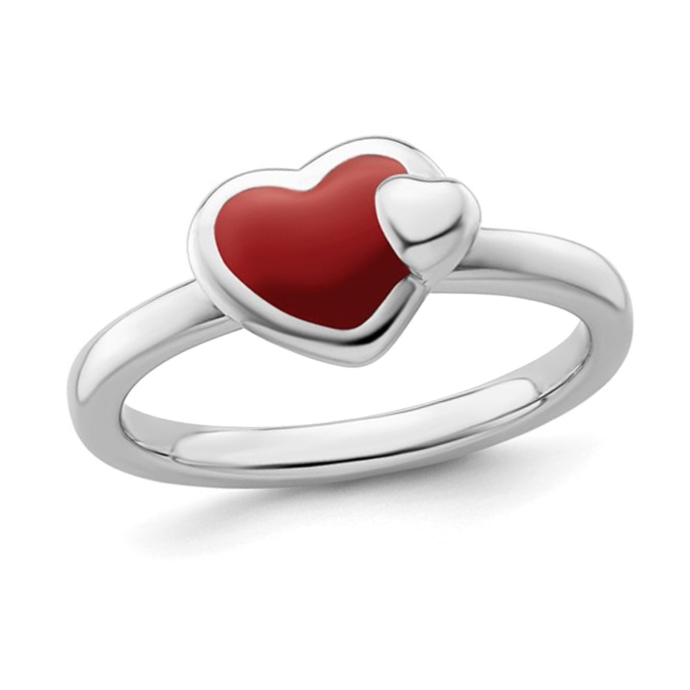 Sterling Silver Polished Red Enameled Heart Ring Image 1