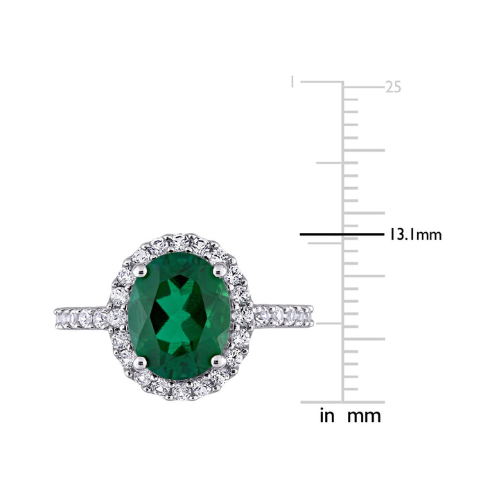 3.30 Carat (ctw) Lab-Created Emerald Ring in 10K White Gold with White Sapphires Image 2