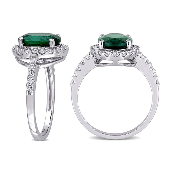 3.30 Carat (ctw) Lab-Created Emerald Ring in 10K White Gold with White Sapphires Image 3