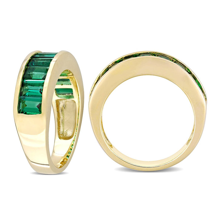 2.70 Carat (ctw) Lab-Created Baguette Emerald Ring Band in Yellow Plated Sterling Silver Image 3