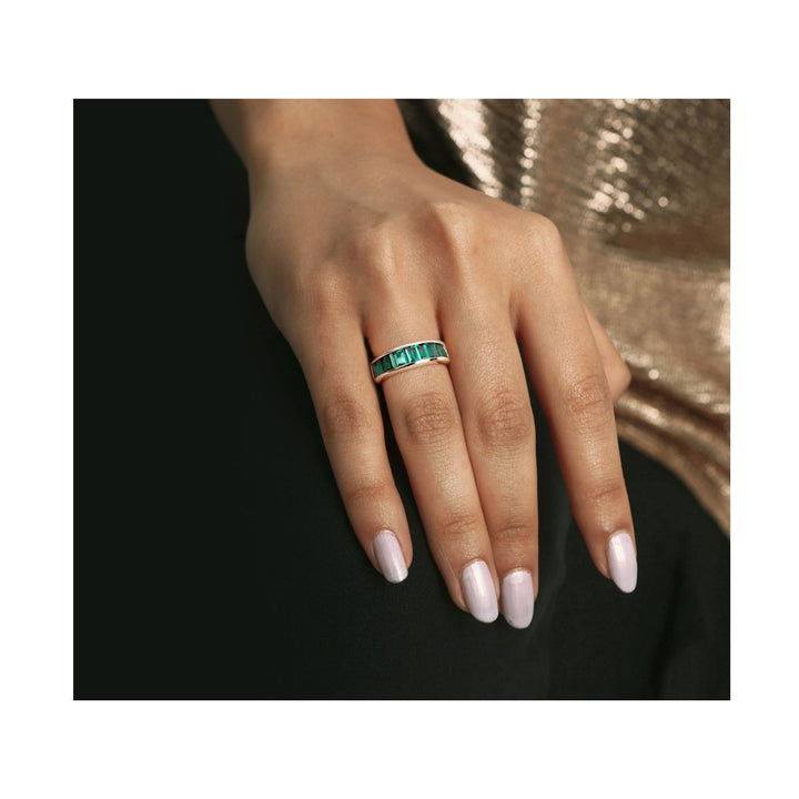 2.70 Carat (ctw) Lab-Created Baguette Emerald Ring Band in Yellow Plated Sterling Silver Image 4