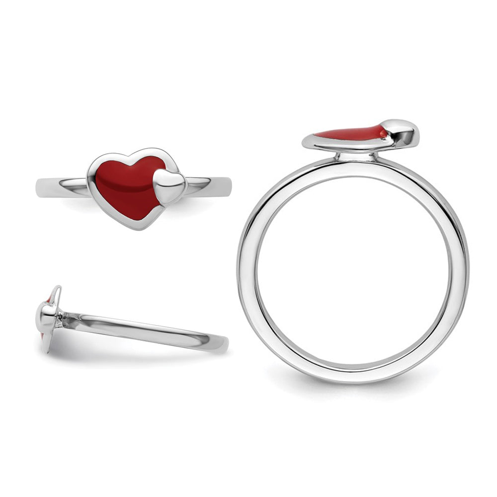 Sterling Silver Polished Red Enameled Heart Ring Image 4