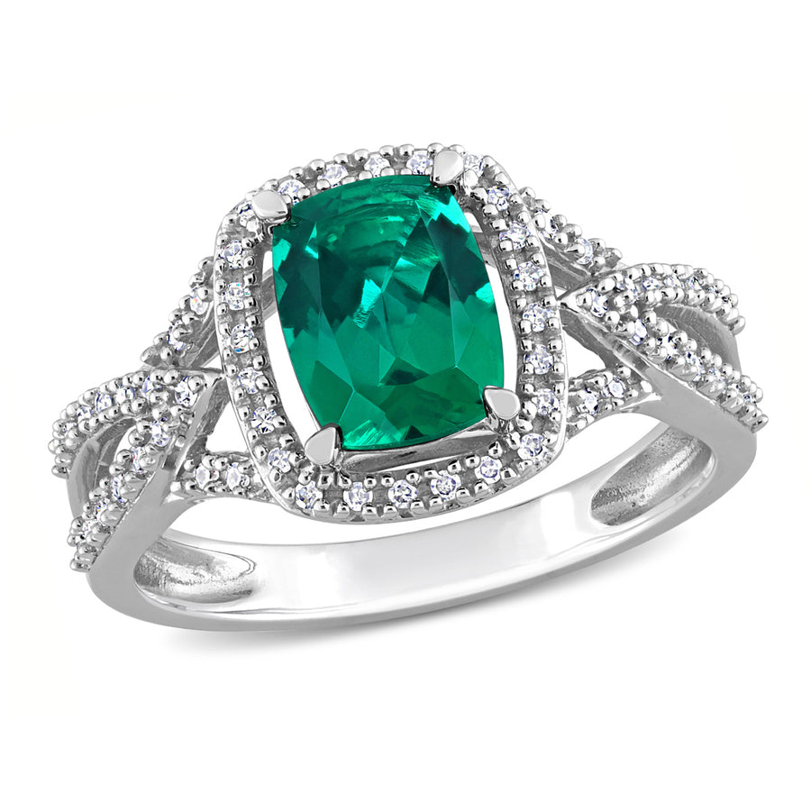 2.00 Carat (ctw) Lab-Created Cushion Emerald Ring in 10K White Gold with Diamonds Image 1
