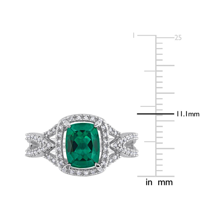 2.00 Carat (ctw) Lab-Created Cushion Emerald Ring in 10K White Gold with Diamonds Image 2
