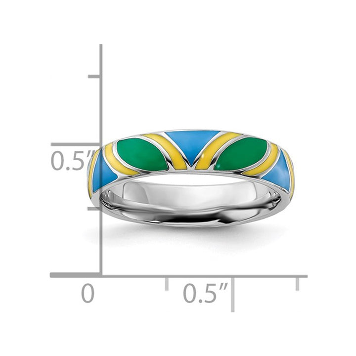 Sterling Silver Polished Multi-Colored Enameled Band Ring Image 3